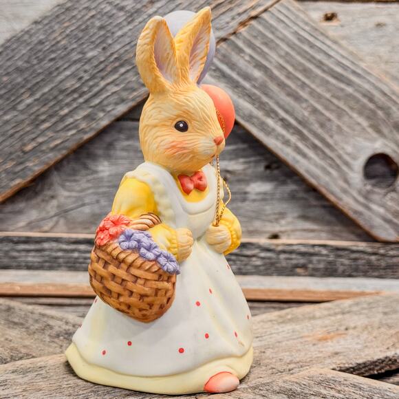 1987 Vintage Lefton-Ceramic Bisque Bunny-Balloons and Basket of a Flowers-5.5”H - Picture 3 of 8